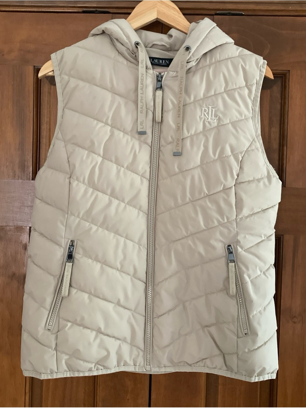 Lauren Ralph Lauren cream Quilted Hooded Puffer Vest women’s medium